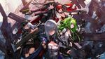  aiming_at_viewer artist_name assault_rifle black_hair blue_eyes breasts brown_eyes calico_m950 cleavage cz-75 cz-75_(girls_frontline) dated dual_wielding elbow_gloves finger_gun fingerless_gloves g11 g11_(girls_frontline) girls_frontline gloves green_hair gun hair_between_eyes handgun hat heckler_&amp;_koch highres holding infukun long_hair m950a_(girls_frontline) medium_breasts messy_hair mg5_(girls_frontline) multiple_girls nz_75 nz_75_(girls_frontline) red_hair rifle silver_hair submachine_gun tomahawk twintails weapon yellow_eyes 