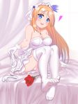  1girl :d artist_request blonde_hair blue_eyes cleavage fal_(girls_frontline) feet flower girls_frontline heart heart-shaped_pupils high_heels lingerie long_hair looking_at_viewer no_shoes panties pantyshot pantyshot_(sitting) pendant red_flower red_rose shoes soles solo thighhighs toes white_background white_gloves white_legwear white_panties white_shoes 