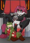  2017 amphibian anthro big_breasts breasts bucky_o&#039;hare_(series) cat crossover duo feline female jenny_(bucky_o&#039;hare) male mammal nintendo slippy_toad star_fox toad video_games yawg 