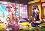  :o artist_request bangs black_hair black_kimono blue_sky blunt_bangs blush card day floral_print flower green_eyes hair_bun hair_flower hair_ornament hairclip japanese_clothes karuta kimono kurosawa_dia kurosawa_ruby looking_at_another love_live! love_live!_school_idol_festival love_live!_sunshine!! mole mole_under_mouth multiple_girls new_year obi official_art open_mouth pink_kimono plant red_hair sash seiza short_hair shouji siblings sisters sitting sky sliding_doors smile socks sunlight tabi tatami tied_hair twintails two_side_up wide_sleeves 