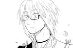  choker glasses greyscale kuroha_ai looking_afar male_focus monochrome morichika_rinnosuke petals short_hair single_tear sketch touhou upper_body wind 