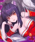  1girl ahri black_hair breasts cleavage fox_ears fox_girl highres kitsune large_breasts league_of_legends solo whisker_markings 