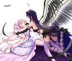  akemi_homura dress drogoth heels mahou_shoujo_madoka_magica thighhighs ultimate_madoka wings yuri 