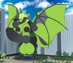 abs anthro areola artist_logo balls bicep_curl big_areola big_balls big_breasts big_knot big_muscles big_nipples big_penis black_body black_clothing black_nipples black_penis blue_sky boots breasts building city city_background claws clothing colored_nails digitigrade dragon ear_frill european_mythology fingerless_gloves footwear forked_tongue frill_(anatomy) genitals gloves green_body green_claws green_clothing green_eyes green_hair green_horn green_nails green_scales gynomorph hair handwear hi_res high_heeled_boots high_heels high_top_shoes horn huge_areola huge_balls huge_breasts huge_knot huge_muscles huge_nipples huge_penis humanoid_genitalia humanoid_penis hybrid_genitalia hybrid_penis hyper hyper_balls hyper_genitalia hyper_knot hyper_penis intersex kaya_(knockedoutdragon) knockedoutdragon knot knotted_humanoid_penis knotted_penis legwear logo long_hair long_tongue macro macro_intersex membrane_(anatomy) membranous_wings muscular muscular_anthro muscular_intersex mythological_creature mythological_scalie mythology nails nipples penis plant presenting scales scalie shoes sky skyscape skyscraper sleeveless_jacket solo street tail thick_tail thigh_highs tongue tree watermark western_dragon wings