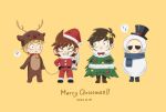  4boys :3 ? alternate_costume animal_costume antenna_hair bell black_eyes blonde_hair blush brown_hair chibi chibi_only christmas christmas_tree collar commentary_request dated edd_(eddsworld) eddsworld english_text flipped_hair frown grin hair_ears hat highres holding holding_leash holding_sack hollow_eyes kashimiato leash male_focus matt_(eddsworld) merry_christmas multiple_boys orange_hair partial_commentary red_collar reindeer_costume sack santa_costume santa_hat scarf short_hair smile snowman_costume spoken_question_mark swept_bangs tom_(eddsworld) top_hat tord_(eddsworld) yellow_background 