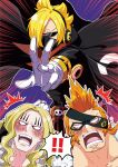  basil_hawkins black_cape black_jumpsuit blonde_hair blush cape clenched_hand commentary_request curly_eyebrows eye_mask facial_mark gloves hair_over_one_eye headphones highres jumpsuit long_hair mask motion_lines one_piece orange_hair sanji_(one_piece) sideburns sunglasses white_gloves x_drake yuuya_(hakase-luv) 