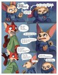 angry anthro border canid canine clothing dialogue disney duo english_text fennec_fox finnick_(zootopia) fox hi_res kuuneho male mammal nick_wilde onesie red_fox sad speech_bubble text true_fox white_border zootopia