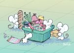  artist_name baguette bread cheese commentary english_commentary food holding holding_food maushold maushold_(family_of_four) no_humans pokemon pokemon_(creature) potoh shopping_basket white_fur 