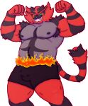 absurd_res alpha_channel anthro armpit_hair armpit_tuft belly belt biceps black_clothing black_underwear body_hair boxers_(clothing) bulge cel_shading claws clothed clothing confident detailed_bulge fangs felid fire flexing flexing_bicep flexing_both_biceps generation_7_pokemon green_eyes grin grinning_at_viewer half-length_portrait hi_res incineroar kamrynkam male mammal markings multicolored_body musclegut muscular muscular_male nintendo nipple_piercing nipples overweight pantherine pecs piercing pink_nose pokemon pokemon_(species) portrait shaded sharp_teeth simple_background smile smiling_at_viewer solo striped_arms striped_markings striped_tail stripes tail tail_markings teeth tiger transparent_background underwear underwear_only yellow_sclera