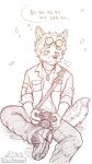 absurd_res anthro boots bottomwear breath camera canid canine canis clothing depression dipstick_ears ear_markings footwear gamma_wolf_(vitaliachiever) guide_lines hi_res jewelry korean_text male mammal multicolored_ears necklace overshirt pants pockets shirt shoes signature sketch solo tail text topwear translation_request undershirt vitaliachiever wolf