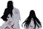  1boy 1girl anima_tion_1 black_hair bleach bleach:_sennen_kessen-hen blood blood_on_clothes from_behind haori height_difference holding holding_unworn_clothes japanese_clothes long_hair shihakusho taichou_haori unohana_retsu zaraki_kenpachi 
