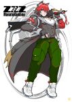  1boy absurdres animal_ears black_jacket commentary_request dog_boy dog_ears dog_tail heibon_banana highres holding holding_sword holding_weapon huge_weapon jacket komano_manato large_pectorals male_focus multicolored_hair muscular muscular_male over_shoulder pectoral_cleavage pectorals shirt sword sword_over_shoulder tail weapon weapon_over_shoulder white_shirt zenless_zone_zero 