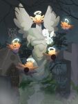 absurd_res ambiguous_gender cemetery feral generation_2_pokemon generation_3_pokemon group hi_res moss nintendo plant pokemon pokemon_(species) sculpture shedinja statue taplaos togetic tombstone white_body wings