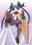  blush feet green_eyes kutuna_yui long_hair pantyhose pov_feet soles sword twintails vanguard_princess very_long_hair weapon 