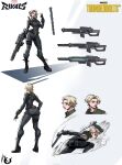  1girl angrey_21 belt black_belt black_bodysuit blonde_hair bodysuit commentary english_commentary gun highres marvel marvel_rivals short_hair solo striped_bodysuit superhero_costume thunderbolts_(movie) weapon yelena_belova 