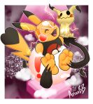  3_toes anonbb artist_name black_body black_ear_tips black_tail_tip border cheek_spots clothing cosplay_pikachu_(costume) cute_fangs dipstick_ears dipstick_tail duo ear_markings electricity fangs feet female foot_fetish footwear_removed generation_1_pokemon generation_7_pokemon hi_res laugh markings mask mimikyu multicolored_body multicolored_ears nintendo open_mouth open_smile pikachu pikachu_libre pitfall_seed pokemon pokemon_(species) restrained smile soles sports_mask sportswear stirrup_footwear tail tail_markings teeth text tickle_fetish tickle_torture tickling tickling_feet toes tongue white_border wrestling_mask wrestling_outfit yellow_body 