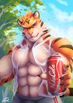  2016 abs anthro badtiger biceps feline fur male mammal muscular muscular_male pecs simple_background solo tiger 