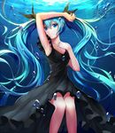  air_bubble aqua_eyes aqua_hair armpits breasts bubble cleavage drogoth expressionless fish hatsune_miku long_hair medium_breasts shinkai_shoujo_(vocaloid) solo submerged underwater vocaloid 