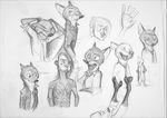  2017 anthro black_and_white canine clothed clothing disney fox group human male mammal monochrome monoflax necktie nick_wilde open_jacket simple_background sketch sketch_page traditional_media_(artwork) white_background zootopia 