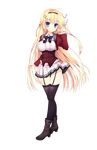  ass_visible_through_thighs bangs black_legwear blazer blonde_hair blue_eyes boots bow bowtie braid detached_sleeves eyebrows_visible_through_hair frills full_body garter_straps hair_ornament hairband hairclip haruoto_alice_gram highres jacket juliet_sleeves kuonji_kazuha_(harugura) long_hair long_sleeves looking_away mitha official_art pleated_skirt puffy_sleeves school_uniform skirt solo standing thighhighs transparent_background very_long_hair zettai_ryouiki 