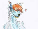  &lt;3 2016 anthro black_nose canine female fur green_eyes hair mammal orange_hair sellon smile solo wolf 