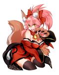  animal_ears bell bell_collar breasts cleavage collar fang fate/grand_order fate_(series) fox_ears fox_tail hair_ribbon highres large_breasts long_hair looking_at_viewer moov_(mb_52) open_mouth paws pink_hair ribbon simple_background solo tail tamamo_(fate)_(all) tamamo_cat_(fate) white_background yellow_eyes 