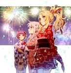  bag bagged_fish blonde_hair blue_eyes bow brown_eyes candy_apple drill_hair eromanga_sensei fireworks fish floral_print food frills goldfish hair_bow izumi_sagiri japanese_clothes kimono lolita_fashion long_hair looking_up majiang multiple_girls obi open_mouth pink_bow pointy_ears ponytail purple_eyes purple_hair red_bow sash senju_muramasa short_hair silver_hair twin_drills wa_lolita yamada_elf yukata 