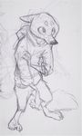  2017 anthro black_and_white bottomless canine clothed clothing holding_arm hoodie male mammal monochrome monoflax simple_background sketch solo traditional_media_(artwork) white_background wolf 