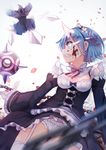  blood blood_on_face blue_eyes blue_hair commentary_request detached_sleeves frilled_panties frills highres panties pantyshot re:zero_kara_hajimeru_isekai_seikatsu rem_(re:zero) revision short_hair underwear weapon yan_(nicknikg) 