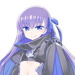  bangs blue_eyes blue_ribbon blush chan_co closed_mouth eyebrows_visible_through_hair fate/extra fate/extra_ccc fate_(series) flat_chest hair_between_eyes hair_ribbon long_hair looking_at_viewer meltlilith purple_hair ribbon simple_background smile solo upper_body white_background 