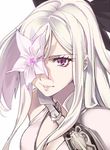  artist_request bare_shoulders bow breasts drag-on_dragoon dress flower flower_eyepatch hair_bow long_hair looking_at_viewer medium_breasts red_eyes serious solo source_request white_background white_hair zero_(drag-on_dragoon) 