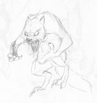  2017 anthro black_and_white canine claws male mammal monochrome monoflax no_pupils nude open_mouth simple_background sketch solo traditional_media_(artwork) were werewolf white_background wolf 