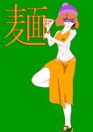  arms_(game) bangs beanie blonde_hair breasts chinese_clothes chopsticks facepaint food green_eyes hat holding holding_chopsticks humanization looking_at_viewer mask min_min_(arms) navel noodles ookubo_(persona96) ramen short_hair smile solo 