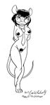  2017 anthro barely_visible_genitalia eric_schwartz eyewear female glasses hair hands_behind_back mammal monochrome mouse necktie nude poppy_mouse pubes pussy rodent short_hair simple_background smile solo standing subtle_pussy 