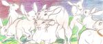  2017 ambiguous_gender colored_pencil feral feral_on_feral group group_sex happy happy_sex hare harem lagomorph mammal orgy queen&#039;smate rabbit sex sketch 