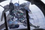  ace_combat ace_combat_x aircraft airplane armor bodysuit boots commentary_request gloves gun headgear heads-up_display long_hair looking_at_viewer machinery mecha_musume military military_vehicle personification pov solo thighhighs tom-neko_(zamudo_akiyuki) weapon wings yr-99_forneus 