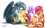  2017 apple_bloom_(mlp) avian babs_seed_(mlp) beak cutie_mark cutie_mark_crusaders_(mlp) earth_pony equine eyes_closed feathered_wings feathers female feral friendship_is_magic gabby_(mlp) group gryphon hair horn horse mammal my_little_pony open_mouth pegasus pony ponythroat scootaloo_(mlp) simple_background sweetie_belle_(mlp) tongue tongue_out unicorn vore white_background wings young 