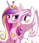  2017 blush duo equine eye_contact eyelashes eyeshadow female feral fleur_de_lis_(mlp) friendship_is_magic hair hi_res horn long_hair makeup mammal momomistress multicolored_hair my_little_pony princess_cadance_(mlp) purple_eyes simple_background smile two_tone_hair unicorn white_background winged_unicorn wings 