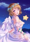  angel bare_back blush brown_hair dress koizumi_hanayo love_live!_school_idol_project short_hair smile violet_eyes wings 