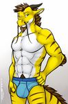  2017 5_fingers abs anthro beard biped black_horn blue_bottomwear blue_clothing blue_eyes blue_underwear briefs brown_hair brown_scales brown_stripes brown_tail bulge claws clothed clothing digital_media_(artwork) dragon eastern_dragon elbow_tufts eyebrows facial_hair flesh_whiskers front_view goatee gradient_background hair hand_on_hip hi_res horn looking_at_viewer male multicolored_scales multicolored_tail muscular muscular_male navel pecs portrait pubes scales scalie serith signature simple_background smile snout solo standing striped_scales striped_tail stripes three-quarter_portrait topless tsaiwolf tuft two_tone_tail underwear whiskers white_claws white_scales yellow_scales yellow_tail 
