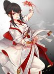  absurdres black_hair hair_ornament highres japanese_clothes looking_at_viewer martial_arts mishima_kazumi parted_lips red_eyes solo tasuki tekken tekken_7 tuxedo_de_cat vambraces white_legwear 