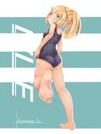  adjusting_clothes adjusting_swimsuit ass bad_id bad_pixiv_id bangs barefoot blonde_hair blunt_bangs blush braid breasts character_name feet french_braid from_behind full_body green_eyes high_ponytail highres leg_up lillie_(pokemon) long_hair one-piece_swimsuit pokemon pokemon_(game) pokemon_sm school_swimsuit small_breasts solo standing standing_on_one_leg swimsuit yuno_(mioalice) 