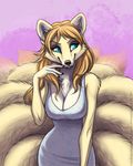  5_fingers anthro blue_eyes breasts brown_nose canine clothed clothing female fox mammal shinigamigirl smile solo tan_hair 