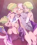  3girls arm_hug bare_shoulders barefoot black_gloves blonde_hair bottomless braid breast_press breasts breath daryl_cavendish doggystyle dress french_braid french_kiss gloves green_hair group_sex hanging_breasts hetero kiss little_witch_academia male_pubic_hair maril_cavendish mature medium_breasts meril_cavendish multicolored_hair multiple_girls mushiro_(nijie728995) necktie nipples object_on_head old_man orgy panties panties_on_head paul_hanbridge pubic_hair purple_dress purple_eyes sex short_hair siblings sideboob sweat twins two-tone_hair underwear vaginal 