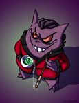  2011 cigarette cigarette_holder clothed clothing cup digital_media_(artwork) flyingram gengar hair nintendo pok&eacute;mon simple_background smile smoking solo video_games 