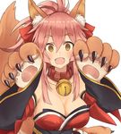  absurdres al_bhed_eyes animal_ears bell bell_collar collar detached_sleeves fang fate/grand_order fate_(series) fox_ears fox_tail highres paws pink_hair tail tamamo_(fate)_(all) tamamo_cat_(fate) tsukamoto_minori 