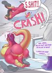  ! 2015 anthro anus areola big_breasts breasts comic dialogue digital_media_(artwork) digitigrade dragon english_text female hair hi_res horn hyper hyper_pregnancy long_hair looking_back nipples pregnant purple_hair pussy pussy_juice raised_tail scalie speech_bubble spiritraptor text voluptuous 