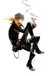  animal_helmet boots character_name cigar fur_trim gloves grin headwear_removed helmet helmet_removed humanization ivxxx male_focus morgana_(persona_5) persona persona_5 scarf smile smirk smoking solo white_gloves 
