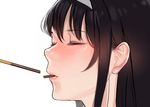  absurdres biting black_hair closed_eyes food from_side hairband highres kasumigaoka_utaha lips long_hair pocky portrait saenai_heroine_no_sodatekata simple_background solo white_background yomu_(sgt_epper) 