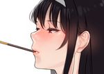  absurdres biting black_hair food from_side hairband half-closed_eyes highres kasumigaoka_utaha lips long_hair pocky portrait red_eyes saenai_heroine_no_sodatekata simple_background solo white_background yomu_(sgt_epper) 